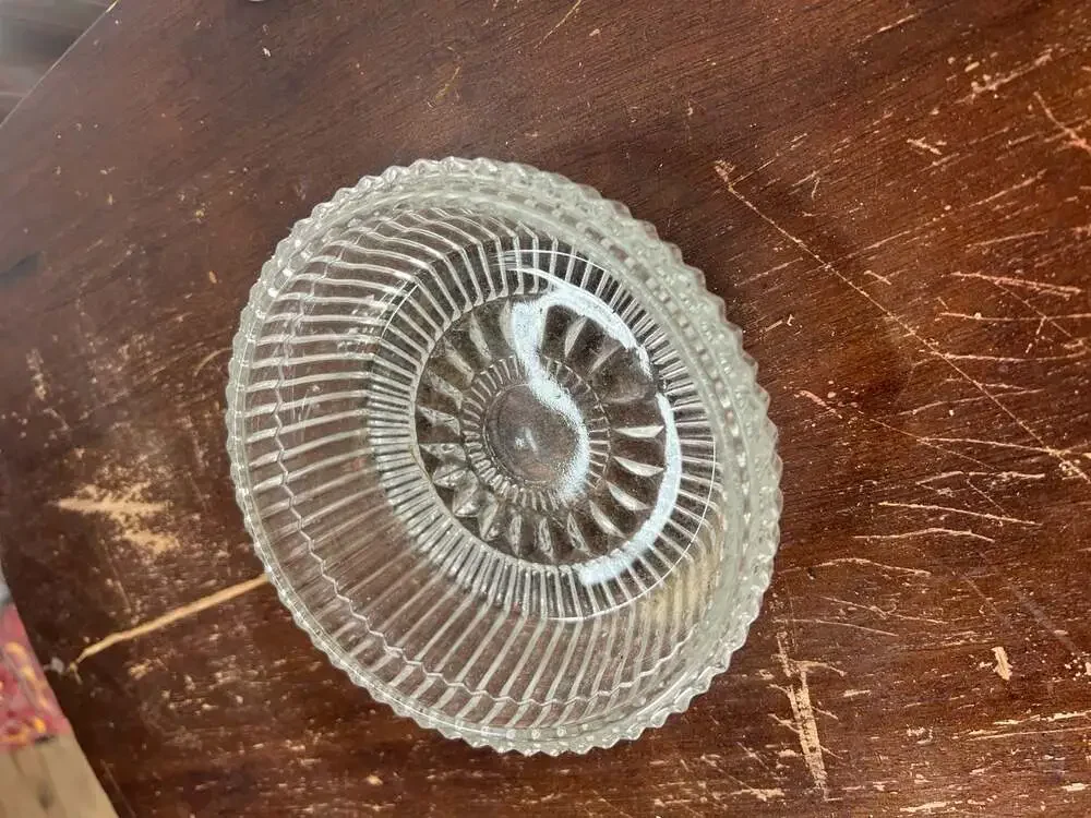 Vintage Mid-Century Modern Clear Pressed Ribbed Glass Candy or Nut Dish Bowl